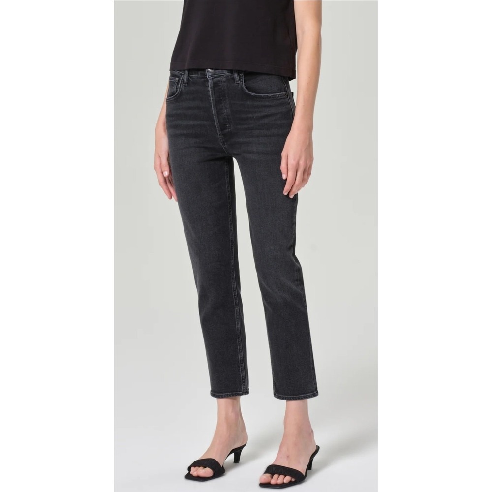 AGOLDE Riley High Rise Straight Crop In Panoramic Black Button Fly Size 27
